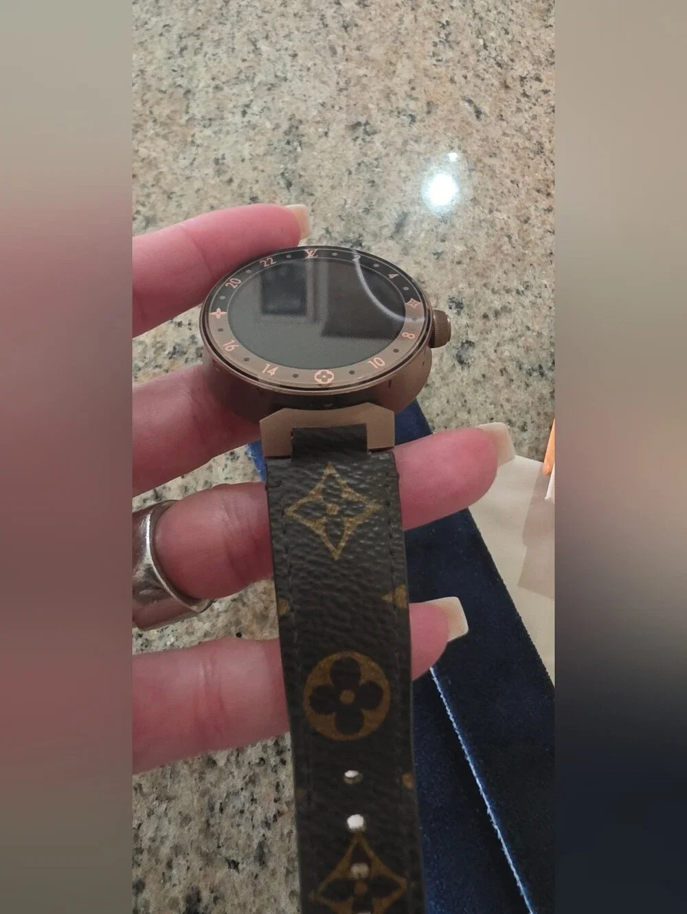 Louis Vuitton Smartwatch with Black Strap and Gold-tone Bezel